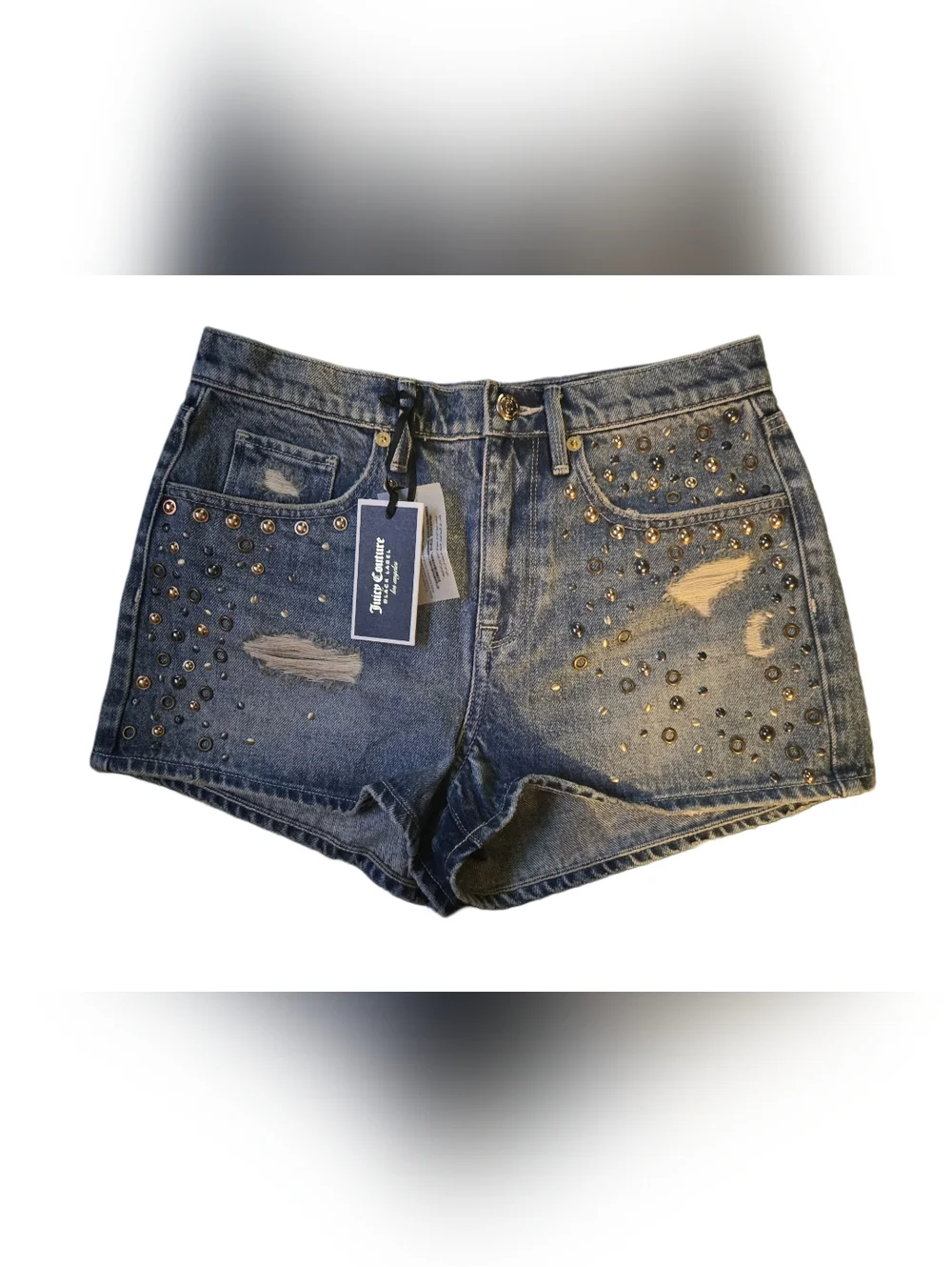 Juicy Couture Black Label Studded Distressed Denim Shorts NWT - Size 27
